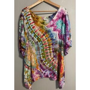 Dharma Trading Co Shirt Womens XL Multicolor Tie Dye Tunic Boho Rayon Top